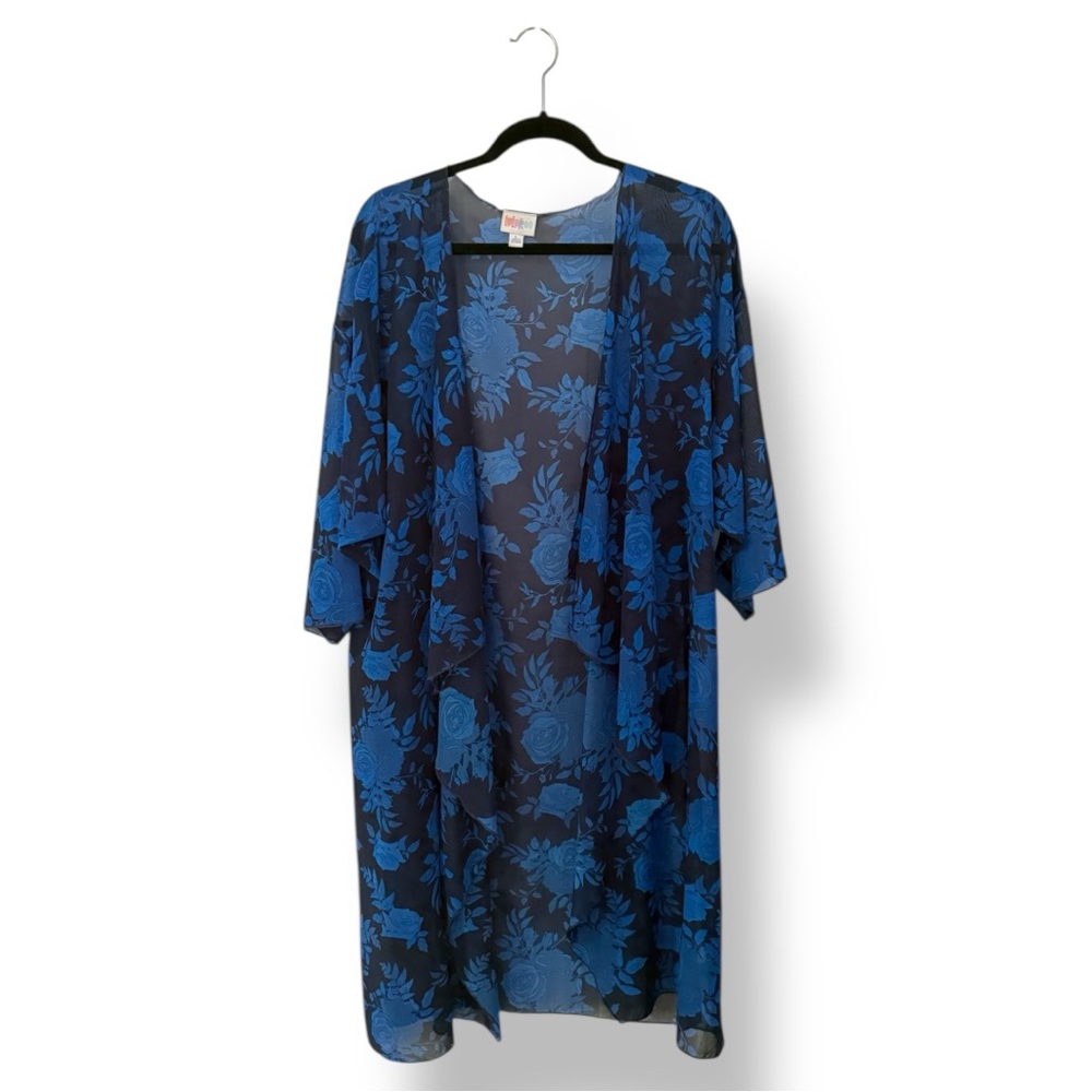 LuLaRoe Floral Sheer Blue Kimono “Shirley” L XL 1X 2X